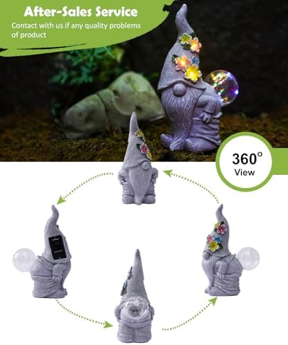 Nacome Solar Funny Gnome for Garden Decor: Durable Resin Statue All-Weather Automatic On/Off Switch Bubble Outdoor Outside Patio Porch Front Pathway - Gifts for Mom Grandma Lady - Image 3