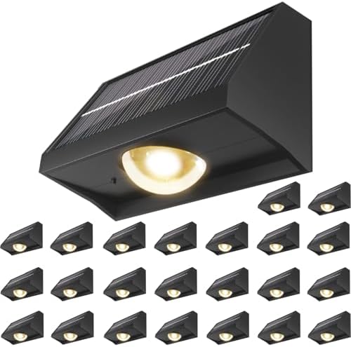 Solar Fence Lights Outdoor Waterproof Warm & Cool White & RGB（24Pack Black） by SenLuKit