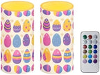 Set of 2 Flameless Candles with Remote Battery Operated Candles with Timer, Multicolor Easter Eggs Print, Flickering LED Pillar Lights for Easter Day Party Home Decor by Merkmak