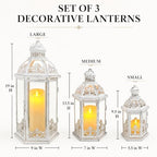 TRIROCKS Large Set of 3 Decorative Lanterns 19''&13.5''&9.5" H Vintage Hanging Lantern Metal Candle Lanterns with Tempered Glass for Indoor Outdoor Home Decor Parties Garden(White with Grey Brush) - Image 2