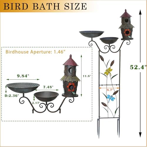 52.4" H Metal Bird Bath with Trellis for Outdoor,Bird Feeder and Metal Bird Houses,Garden Plant Support,4-in-1,Doubles As The Climbing Plant,Garden Yard Decor - Image 2