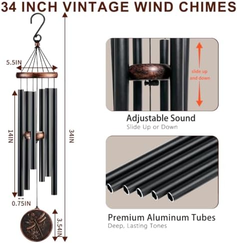 34" Dragonfly Wind Chimes for Outside, Deep Tone Garden Decor - Image 7
