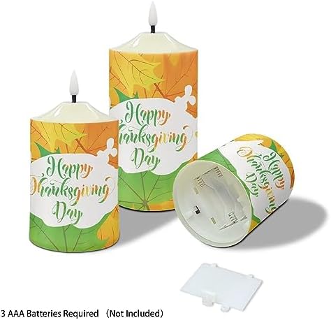 Cozeyat Flickering Flameless Electric Candles with Remote 3 Pieces, Autumn Maple Leaf Print LED Candles Battery Operated, Realistic Wax Pillar Tealights for Thanksgiving Day Decor - Image 3