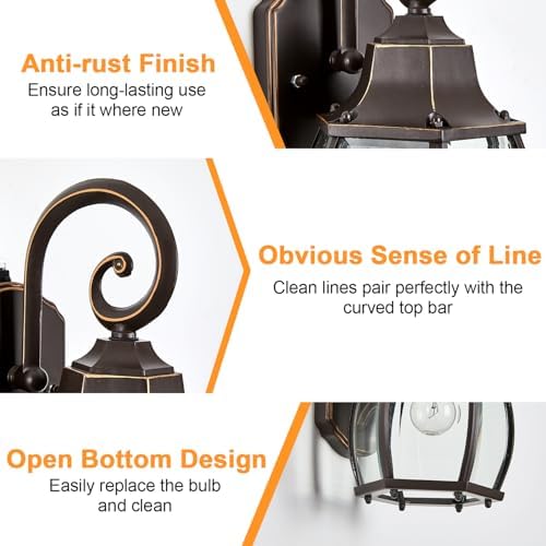 Dusk to Dawn Outdoor Wall Light in Oil Rubbed Bronze with Gold Rim 2-Pack Wall Lamp Outside Sensor Exterior Light Fixtures Wall Mount Porch Light E26 Exterior Wall Sconces for House Garden - Image 4