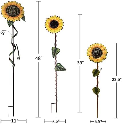 Flower Garden Stakes Metal Spring Yard Sign Decorative Sunflower Plant Stake Lawn Art Patio Decor Pathway Ornaments Indoor Outdoor Decoration (48"+39"+22" H) - Image 6