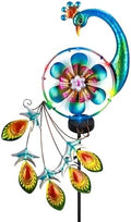 Solar Wind Spinner Peacock Windmill, Outdoor Metal Kinetic Art Wind Sculpture, Multicolor Decor with Jewel Accents, Decorative Peacock Stake Light for Lawn, Garden, Yard by Unknown