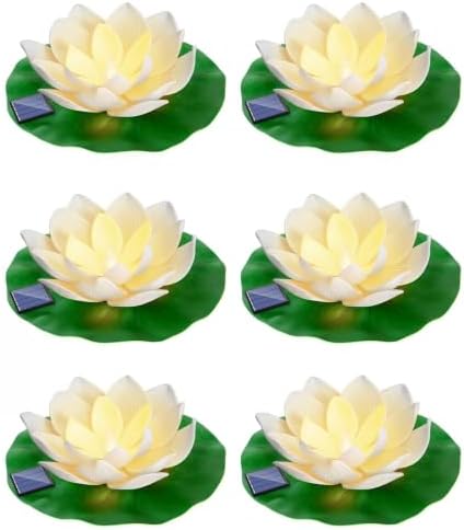 6 PCS Floating Lotus Flower Solar Pool Lights with Lily Pads - 7.09'' Large Realistic Floating Foam Lotus Flowers Solar Lily Lights for Pond Fountain Garden Wedding Pool Party Decor by LACGO