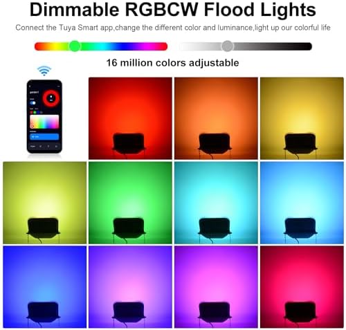 Smart RGB Color Change Led Flood Light, Heavy Duty Aluminum IP65 Waterproof, 180° Adjustable 16 Million Colors Dimmable for Outdoor Landscape & Indoor Stage, Support Alexa and Remote (100, Watts) - Image 3