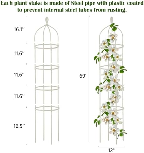 2 Pcs Garden Obelisk Trellis for Climbing Plants Outdoor 6 Ft Rose Bush Round Trellis for Pots Rustproof Metal Pipe with Plastic Coated Plant Flower Trellises for Clematis Vine Jasmine Support - Image 2