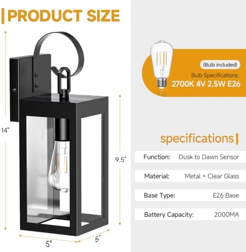 14" Solar Wall Light Outdoor, Dusk to Dawn Solar Porch Light, 2Pack - Image 6
