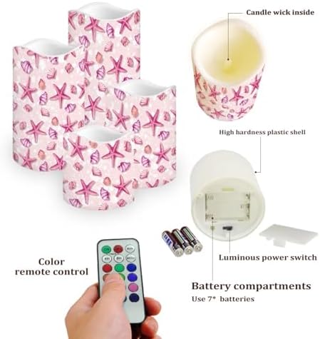 Sarfish Pattern Flameless Candles Battery Operated Candles Set of 4 with Remote Control Timer Color Changing Pillar Candles Bulk Tea Lights Home Table Kitchen Decoration - Image 3