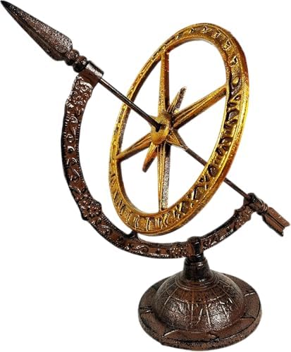 ARTIZANSTORE Iron Armillary Sundial – Rustic Bronze & Gold Roman Numeral Decor | Vintage Celestial Garden Sculpture - Image 5
