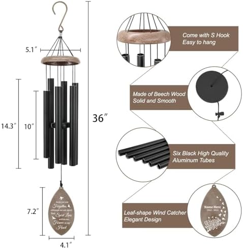 Sympathy Wind Chimes Personalized, 36inch Memorial Wind Chimes in Loving Memory, Loss of Loved Mom/Dad, Sympathy Wind Chime Memorial Gifts Outdoor - Image 5