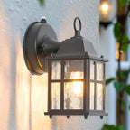 Outdoor Wall Light Fixture, Exterior Lighting Fixture Wall Mount, Black Outdoor Porch Light with Hammered Glass, Garage Wall Sconce Outside Lights, E26 Base, Aluminum Housing Plus Glass, 1-Pack, Black by Ejerlya