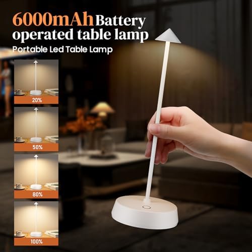 Cordless Table Lamp Rechargeable, Battery Operated 6000mAh Desk Lamp Touch Dimmable Lamp Outdoor Waterproof Portable Wireless Table Light, Small Table Lamp for Restaurant Bar/Outdoor(White-2PC) - Image 5