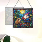 Gnome and Hedgehog Friends Stained Glass Suncatcher – Square Hanging Window Panel for Home or Greenhouse – Whimsical Glass Art Gift for Garden Lovers, Christmas, Halloween, Father Days Mqinb4 - Image 4