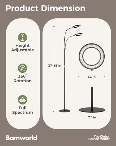 Bamworld Grow Lights for Indoor Plants, 2 Head Full Spectrum Plant Lights - Image 2