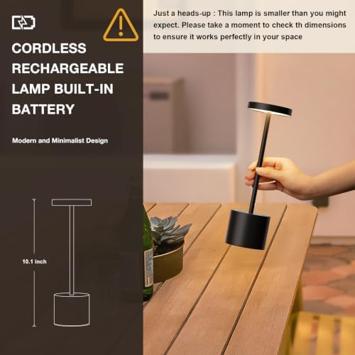 Cordless Rechargeable Table Lamp, 4000mAh Battery Operated, Black, 2 Pack - Image 4