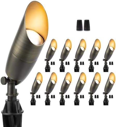 Gardenreet Outdoor Cast Brass Spot Flood Light - 12V LED Accent Uplighting Waterproof, Low Voltage Landscape Lights Metal, Bronze with Stake for Fence Fountain Without MR16 Bulbs (12 Pack) by Gardenreet