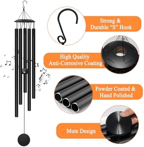 65" Extra Large Wind Chimes for Outside, Deep Tone Black - Image 3