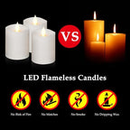 "3"x4" Flickering Flameless Candles with Remote Timer- Set of 3 Real Wax White Pillar LED Candles for Indoor/Outdoor Fireplace & Home Decor, Battery Operated with 600+ Hours Flickering (3" Diameter) - Image 4