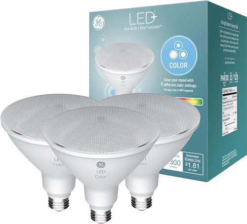 GE LED+ Color Changing PAR38 Outdoor LED Light Bulbs with Remote, 15 Watts, Outdoor Rated Floodlight (3 Pack) by Unknown