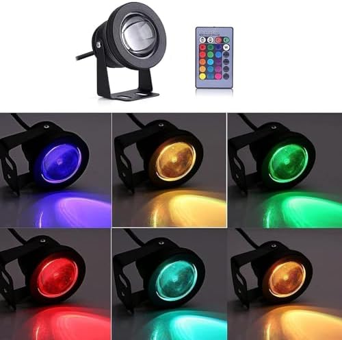 4PCS Underwater Pond Spotlight - Submersible LED Fountain Lamp, 12V/24V with Remote Control Underwater Led Lights, IP68 Waterproof Convex Mirror RGB Pool Lights,Black(RGB)-12V(10w) - Image 4