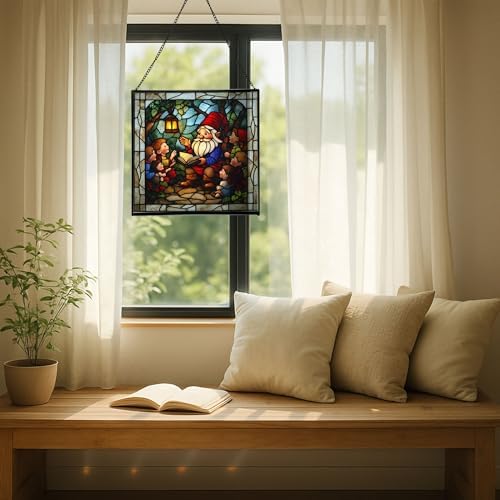 Gnome Storyteller Stained Glass Suncatcher – Square Hanging Window Panel for Home, Garden, Nursery, Halloween, Christmas, Memorial Day – Whimsical Glass Art Gift for Gnome Lovers 6ue5qx - Image 7