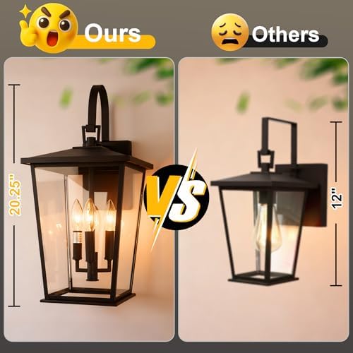 Kalium Modern Outdoor Wall Sconce Fixture 20 1/2", Matte Black, 3-Light Exterior Wall Mount Lighting with Clear Glass Panels for House Porch Patio Outside Deck Garage Yard Front Door Garden Home - Image 3