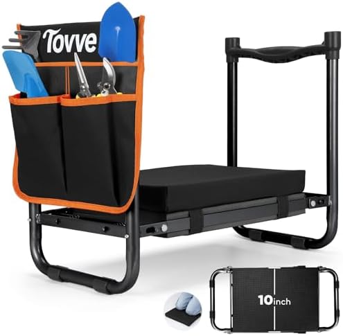 Tovve Foldable Garden Kneeler and Seat, Heavy Duty Garden Stool with 10" Wide Detachable Kneeling Pad, Portable Garden Bench Chair with Large Garden Tool Bag, Gardening Gifts for Women, Seniors, Mom by Tovve