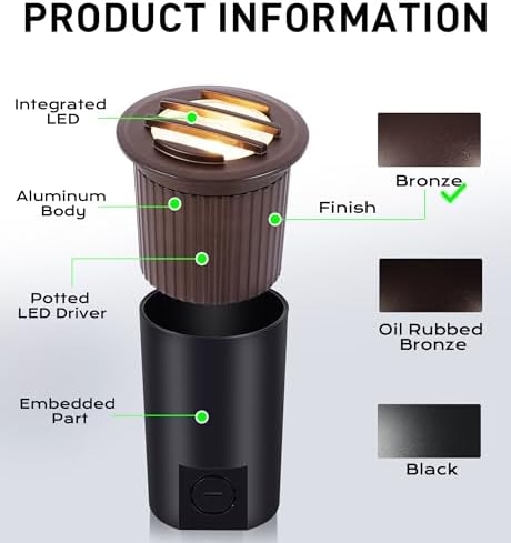 CLOUDY BAY [6 Pack] 9W Low Voltage Landscape Lights,LED Well Lights,Grated Top,12V-24V Waterproof Outdoor,2700K/3000K/3500K/4000K/5000K In Ground Lights for Fence Pathway Deck,Bronze - Image 2