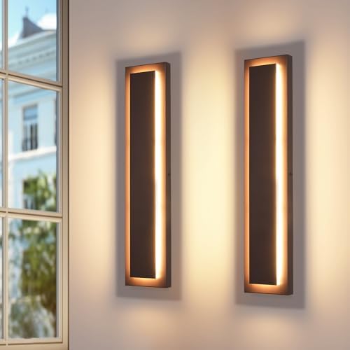 24 in Brown Long Outdoor Wall Lights, Modern Exterior Wall Light by ZSMAIKU
