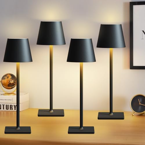 Fizrice Cordless Table Lamp Rechargeable Black 4 Pack Battery Operated by Fizrice