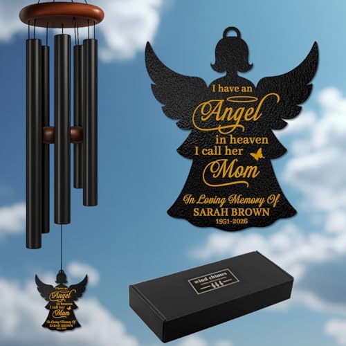 Memorial Wind Chime Angel Mom, Personalized Custom Name and Years, Sympathy Gift for Loss of Mother, Remembrance Windchimes Indoor Outdoor Porch Decor Melodic - Image 5