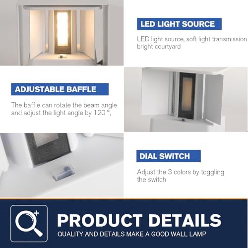 LED 20W Outdoor Wall Lights Exterior/Interior 3 Colors Adjustable Wall Sconce Up and Down Light Porch Lights IP65 Waterproof Exterior Wall Sconce Modern Outdoor Lighting Square Aluminum White - Image 7