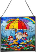 Gnome with Umbrella Stained Glass Suncatcher – Square Hanging Window Panel for Home, Garden, Nursery, Halloween, Christmas, Memorial Day – Whimsical Glass Art Gift for Gnome Lovers ovpj1u by Custom