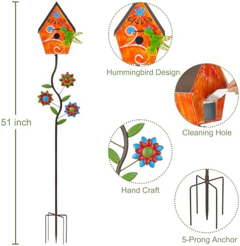 51” Metal Bird Houses Stake for Outside Hummingbird Design - Image 3