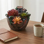 OUNONA Fairy Garden Planter, Creative Flower Pot Holders Hanging Garden Design with Sweet House Micro Landscape Mini Succulent Plant Planter for Indoor Outdoor Desk Balcony Decor - Image 3