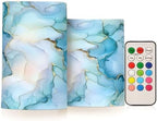 ALAZA Aqua Blue Gold Marble Textures Flameless Candles, LED Pillar Candles with Remote Timer, Battery Operated Candles Set of 2 by ALAZA