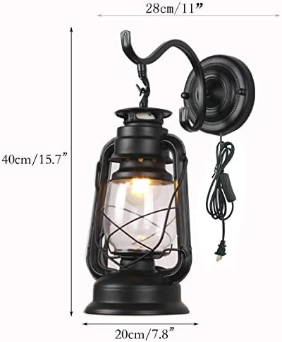 Kerosene Wall Sconce Plug in Lantern Wall Lamp E27 Metal Glass Shade Living Room Bedroom Bedside Hotel Lamp - Image 3