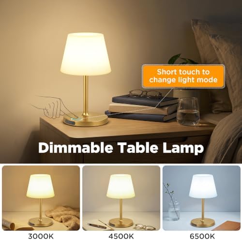 LUTEC Shower Lamp Waterproof, 6000mAh Rechargeable Cordless Table Lamp with 3 Color Temps and Stepless Dimming, Touch Control & Portable LED Nightlight for Bathroom, Desk, Outdoor(Gold) - Image 2