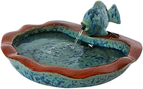 Sunnydaze 7" Fish Spout Tabletop Water Fountain, Ceramic, Aqua & Brown by SunnydazeDecor