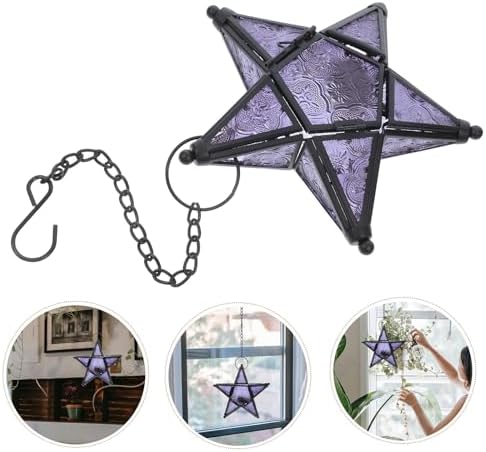 Xmas Star Glass Hanging Lantern Decorative Candle Holder Purple - Image 7