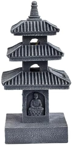 Pagoda Garden Statue, 10 Inch Weatherproof Solar Garden Decor, LED Light Zen Japanese Lantern for Backyard Balcony Patio Lawn Yard, Grey, Ornaments de Jardin - Image 2