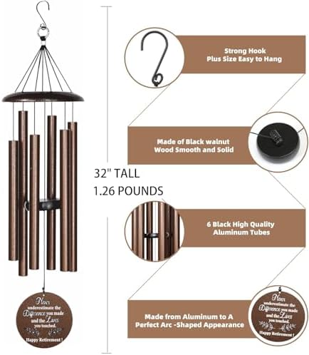 Retirement Wind Chimes, 32" Copper Aluminum, Modern Style, Adjustable, Outdoor Use - Image 5