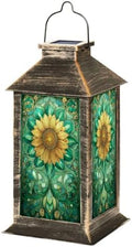 Stained Glass Style Solar Lantern Outdoor Garden Hanging Lantern Intricate Sunflower Stained Glass Art Spring Hues Waterproof Solar Powered Lighting Outside Table Lamp for Patio Deck Yard Camping by Unknown