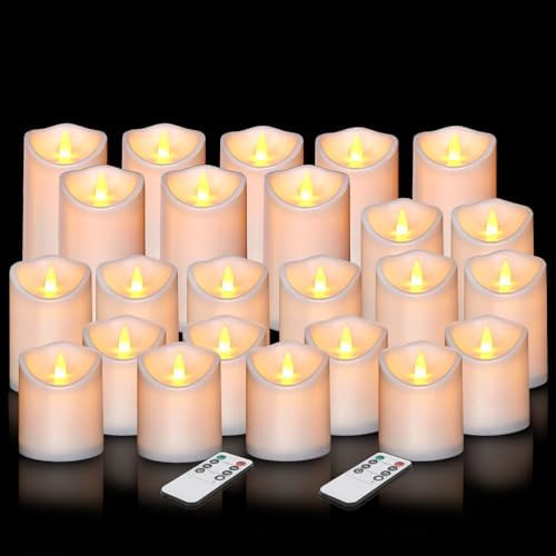 Artmarry Flameless Candles Outdoor Indoor Pillars Battery Operated Flickering Candles Include 10-Key Remote Timer 400+ Hours by 2 AA Batteries (White Candle - Warm Light, 3" D x 4"|5"|6" H - 24 Pack) by Artmarry