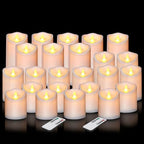 Artmarry Flameless Candles Outdoor Indoor Pillars Battery Operated Flickering Candles Include 10-Key Remote Timer 400+ Hours by 2 AA Batteries (White Candle - Warm Light, 3" D x 4"|5"|6" H - 24 Pack) by Artmarry