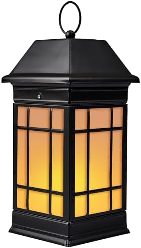 15.5" Solar Lantern Outdoor Waterproof, Glass Flickering Flame Solar Lanterns, Hanging Metal Lantern Decorative for Patio Front Porch Garden Backyard Tabletop Mothers Day Gifts Mom by anyperfect