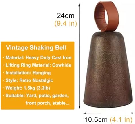 Cast Iron Shaking Bell for Picnic Table/Coffee Shop, Handcrafted Hanging Door Bells with Hanging Ring, Bell Diameter 10.5cm - Image 3